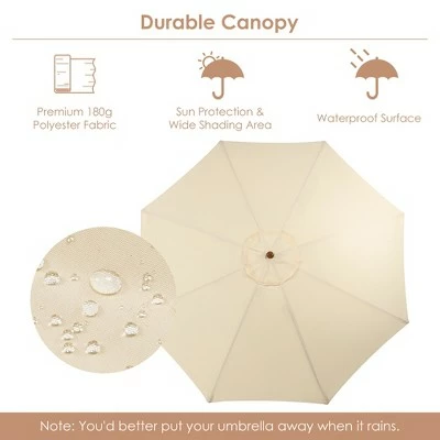 Costway 10 ft Wooden Outdoor Patio Table Umbrella W/Pulley Height Adjustable 8 Costway 10 ft Wooden Outdoor Patio Table Umbrella W/Pulley Height Adjustable - Image 6