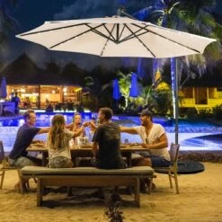 Costway 10FT Cantilever Solar Powered 32LED Lighted Patio Offset Umbrella Outdoor WineBeigeCoffeeBlueNavy -Deals Patio Umbrellas Store unnamed file 311