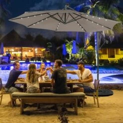 Costway 10FT Cantilever Solar Powered 32LED Lighted Patio Offset Umbrella Outdoor WineBeigeCoffeeBlueNavy -Deals Patio Umbrellas Store unnamed file 312