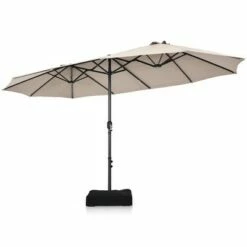 Costway 15FT Double-Sided Twin Patio Umbrella Sun Shade Outdoor Crank Market Base