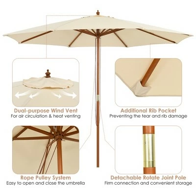 Costway 10 ft Wooden Outdoor Patio Table Umbrella W/Pulley Height Adjustable 10 Costway 10 ft Wooden Outdoor Patio Table Umbrella W/Pulley Height Adjustable - Image 8