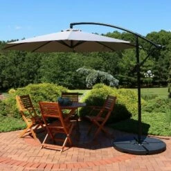 Sunnydaze Decor Sunnydaze Outdoor Steel Cantilever Offset Patio Umbrella with Air Vent, Crank, and Base - 9' - Smoke