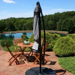 Sunnydaze Decor Sunnydaze Outdoor Steel Cantilever Offset Patio Umbrella with Air Vent, Crank, and Base - 9' - Smoke -Deals Patio Umbrellas Store unnamed file 335