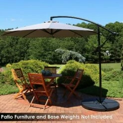 Sunnydaze Decor Sunnydaze Outdoor Steel Cantilever Offset Patio Umbrella with Air Vent, Crank, and Base - 9' - Smoke -Deals Patio Umbrellas Store unnamed file 336