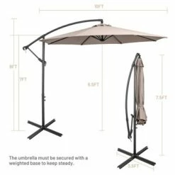 Costway 10 FT Patio Offset Umbrella w/8 Ribs Cross Base Tilt