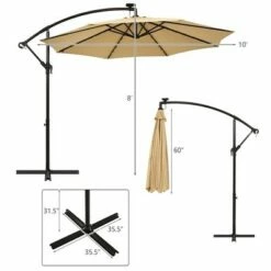 Costway 10 Ft Patio Solar LED Offset Umbrella 40 Lights Crank Cross Base Beige