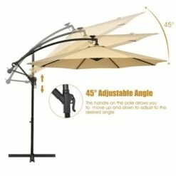 Costway 10 Ft Patio Solar LED Offset Umbrella 40 Lights Crank Cross Base Beige -Deals Patio Umbrellas Store unnamed file 362