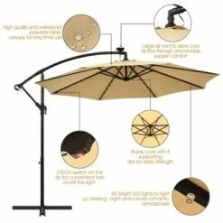 Costway 10 Ft Patio Solar LED Offset Umbrella 40 Lights Crank Cross Base Beige -Deals Patio Umbrellas Store unnamed file 363