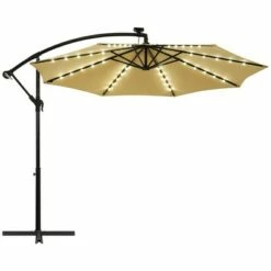 Costway 10 Ft Patio Solar LED Offset Umbrella 40 Lights Crank Cross Base Beige -Deals Patio Umbrellas Store unnamed file 365