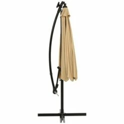 Costway 10 Ft Patio Solar LED Offset Umbrella 40 Lights Crank Cross Base Beige -Deals Patio Umbrellas Store unnamed file 367