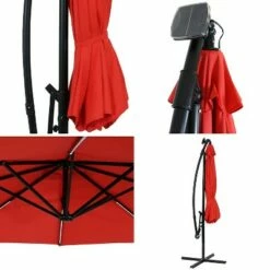 Sunnydaze Decor Sunnydaze Outdoor Steel Cantilever Offset Patio Umbrella with Solar LED Lights, Air Vent, Crank, and Base - 9' - Cherry -Deals Patio Umbrellas Store unnamed file 439