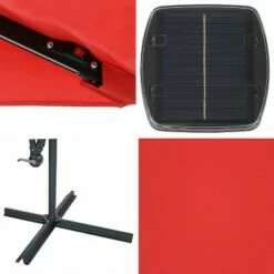 Sunnydaze Decor Sunnydaze Outdoor Steel Cantilever Offset Patio Umbrella with Solar LED Lights, Air Vent, Crank, and Base - 9' - Cherry -Deals Patio Umbrellas Store unnamed file 440