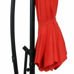 Sunnydaze Decor Sunnydaze Outdoor Steel Cantilever Offset Patio Umbrella with Solar LED Lights, Air Vent, Crank, and Base - 9' - Cherry -Deals Patio Umbrellas Store unnamed file 443