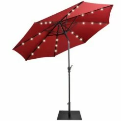 Costway 9ft Market Patio Umbrella w/Solar Lights & 40 LBS Steel Umbrella Stand -Deals Patio Umbrellas Store unnamed file 456