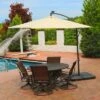 Sunnydaze Decor Sunnydaze Outdoor Steel Solar Light Offset Cantilever Patio Umbrella with Crank and Base - 10' - Beige -Deals Patio Umbrellas Store unnamed file 459