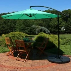 Sunnydaze Decor Sunnydaze Outdoor Steel Cantilever Offset Patio Umbrella with Air Vent, Crank, and Base - 9' - Seafoam