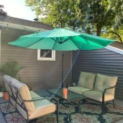 Sunnydaze Decor Sunnydaze Outdoor Steel Cantilever Offset Patio Umbrella with Air Vent, Crank, and Base - 9' - Seafoam -Deals Patio Umbrellas Store unnamed file 494