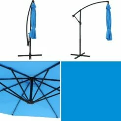 Sunnydaze Decor Sunnydaze Outdoor Steel Cantilever Offset Patio Umbrella with Air Vent, Crank, and Base - 9' - Azure -Deals Patio Umbrellas Store unnamed file 524