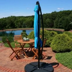 Sunnydaze Decor Sunnydaze Outdoor Steel Cantilever Offset Patio Umbrella with Air Vent, Crank, and Base - 9' - Azure -Deals Patio Umbrellas Store unnamed file 526