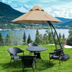 Costway 11FT Outdoor Cantilever Offset Hanging Umbrella w/ Base Wheel
