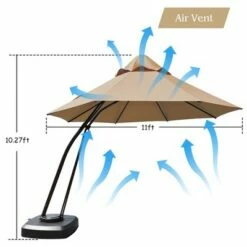 Costway 11FT Outdoor Cantilever Offset Hanging Umbrella w/ Base Wheel -Deals Patio Umbrellas Store unnamed file 533