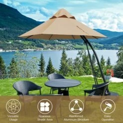Costway 11FT Outdoor Cantilever Offset Hanging Umbrella w/ Base Wheel -Deals Patio Umbrellas Store unnamed file 536