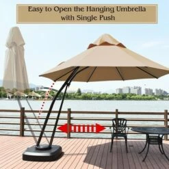 Costway 11FT Outdoor Cantilever Offset Hanging Umbrella w/ Base Wheel -Deals Patio Umbrellas Store unnamed file 539