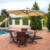 Sunnydaze Decor Sunnydaze Outdoor Steel Offset Cantilever Pool Patio Umbrella with Crank and Cross Base - 10' - Beige