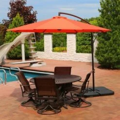 Sunnydaze Decor Sunnydaze Outdoor Steel Offset Cantilever Patio Umbrella with Crank and Cross Base - 10' - Burnt Orange