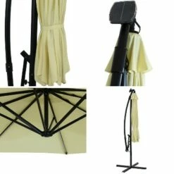 Sunnydaze Decor Sunnydaze Outdoor Steel Cantilever Offset Patio Umbrella with Solar LED Lights, Air Vent, Crank, and Base - 9' - Pale Buttercup -Deals Patio Umbrellas Store unnamed file 560