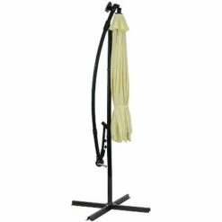 Sunnydaze Decor Sunnydaze Outdoor Steel Cantilever Offset Patio Umbrella with Solar LED Lights, Air Vent, Crank, and Base - 9' - Pale Buttercup -Deals Patio Umbrellas Store unnamed file 565