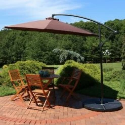 Sunnydaze Decor Sunnydaze Outdoor Steel Offset Patio Umbrella with Polyester Canopy, Cantilever, Crank, and Cross Base - 10' - Brown
