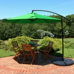 Sunnydaze Decor Sunnydaze Outdoor Steel Cantilever Offset Patio Umbrella with Air Vent, Crank, and Base - 9' - Emerald
