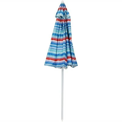 Sunnydaze Decor Sunnydaze Outdoor Vented Beach Umbrella with Tilt Function and UV Protection - 6' - Blue and Red Pacific Stripe 6 Sunnydaze Decor Sunnydaze Outdoor Vented Beach Umbrella with Tilt Function and UV Protection - 6' - Blue and Red Pacific Stripe - Image 4