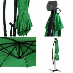 Sunnydaze Decor Sunnydaze Outdoor Steel Cantilever Offset Patio Umbrella with Solar LED Lights, Air Vent, Crank, and Base - 9' - Emerald -Deals Patio Umbrellas Store unnamed file 591