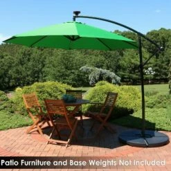 Sunnydaze Decor Sunnydaze Outdoor Steel Cantilever Offset Patio Umbrella with Solar LED Lights, Air Vent, Crank, and Base - 9' - Emerald -Deals Patio Umbrellas Store unnamed file 594