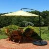 Sunnydaze Decor Sunnydaze Outdoor Steel Cantilever Offset Patio Umbrella with Air Vent, Crank, and Base - 9' - Pale Buttercup