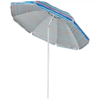 Sunnydaze Decor Sunnydaze Outdoor Vented Beach Umbrella with Tilt Function and UV Protection - 6' - Blue and Red Pacific Stripe 7 Sunnydaze Decor Sunnydaze Outdoor Vented Beach Umbrella with Tilt Function and UV Protection - 6' - Blue and Red Pacific Stripe - Image 5