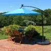 Sunnydaze Decor Sunnydaze Outdoor Steel Offset Solar Patio Umbrella with LED Lights, Air Vent, Cantilever, Crank, and Base - 9' - Azure -Deals Patio Umbrellas Store unnamed file 605
