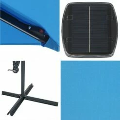 Sunnydaze Decor Sunnydaze Outdoor Steel Offset Solar Patio Umbrella with LED Lights, Air Vent, Cantilever, Crank, and Base - 9' - Azure -Deals Patio Umbrellas Store unnamed file 609