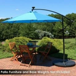 Sunnydaze Decor Sunnydaze Outdoor Steel Offset Solar Patio Umbrella with LED Lights, Air Vent, Cantilever, Crank, and Base - 9' - Azure -Deals Patio Umbrellas Store unnamed file 611