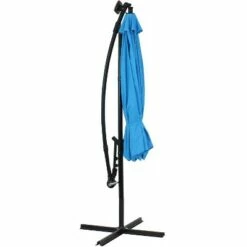 Sunnydaze Decor Sunnydaze Outdoor Steel Offset Solar Patio Umbrella with LED Lights, Air Vent, Cantilever, Crank, and Base - 9' - Azure -Deals Patio Umbrellas Store unnamed file 613