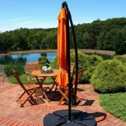 Sunnydaze Decor Sunnydaze Outdoor Steel Cantilever Offset Patio Umbrella with Air Vent, Crank, and Base - 9' - Tangerine -Deals Patio Umbrellas Store unnamed file 619
