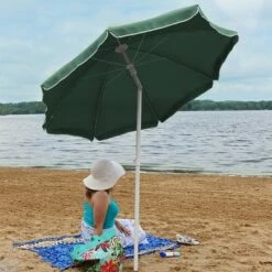 Sunnydaze Decor Sunnydaze Outdoor Travel Portable Beach Umbrella with Tilt Function and Push Open/Close Button - 5' - Green