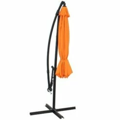 Sunnydaze Decor Sunnydaze Outdoor Steel Cantilever Offset Patio Umbrella with Air Vent, Crank, and Base - 9' - Tangerine -Deals Patio Umbrellas Store unnamed file 621