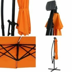 Sunnydaze Decor Sunnydaze Outdoor Steel Cantilever Offset Patio Umbrella with Solar LED Lights, Air Vent, Crank, and Base - 9' - Tangerine -Deals Patio Umbrellas Store unnamed file 625