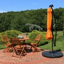 Sunnydaze Decor Sunnydaze Outdoor Steel Cantilever Offset Patio Umbrella with Solar LED Lights, Air Vent, Crank, and Base - 9' - Tangerine -Deals Patio Umbrellas Store unnamed file 627