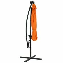 Sunnydaze Decor Sunnydaze Outdoor Steel Cantilever Offset Patio Umbrella with Solar LED Lights, Air Vent, Crank, and Base - 9' - Tangerine -Deals Patio Umbrellas Store unnamed file 634