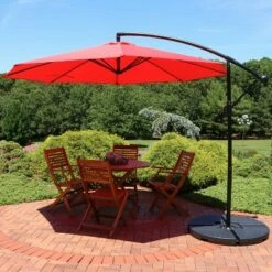 Sunnydaze Decor Sunnydaze Outdoor Steel Cantilever Offset Patio Umbrella with Air Vent, Crank, and Base - 9' - Cherry