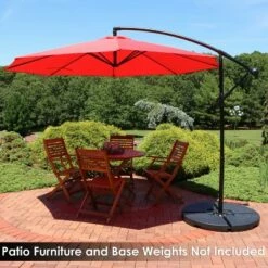 Sunnydaze Decor Sunnydaze Outdoor Steel Cantilever Offset Patio Umbrella with Air Vent, Crank, and Base - 9' - Cherry -Deals Patio Umbrellas Store unnamed file 641